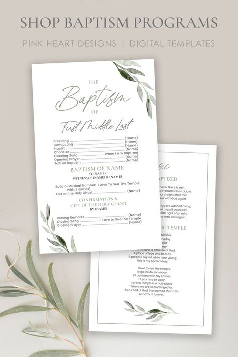 LDS Baptism Program | 1/2 Sheet
Add a special touch to your son or daughters baptism day with this elegant baptism program. Easily add your text to the program template and print today! 

DEMO design NOW!

#ldsbaptism #baptismdecoration #BaptismProgramLDS #LDSbaptismprogram Baptism Program Template, Lds Baptism Program, Baptism Program, Baptism Announcement, Lds Baptism, Opening Prayer, Baptism Decorations, Baptism Invitation, The Program