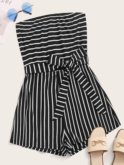 Jumpsuits | Jumpsuits Sale Online | ROMWE Tube Romper, Rompers Online, Jumpsuit Dressy, Striped Rompers, Shein Style, Pop Fashion, Rompers Women, Teen Fashion, Jumpsuits For Women