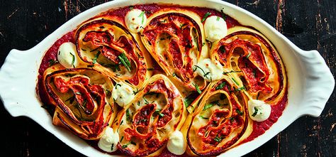 Don Angie’s Signature Pinwheel Lasagna | Recipes | Great Taste | Murray's Cheese Pinwheel Lasagna, Deconstructed Lasagna, Don Angie, Red Pesto, Classic Lasagna, Pinwheel Recipes, Homemade Lasagna, Sweet Italian Sausage, Signature Dishes