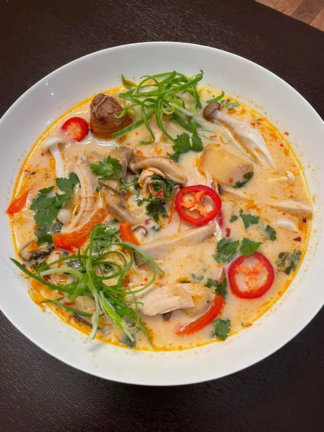 Tom Kha Gai - Thai Coconut Chicken Soup - Easy DIY Recipes Tom Kha Gai Soup Recipe, Tom Kha Gai Soup, Coconut Chicken Soup, Thai Coconut Chicken Soup, Thai Coconut Chicken, Warm Soup Recipes, Tom Kha Gai, Thai Coconut Soup, Tom Kha