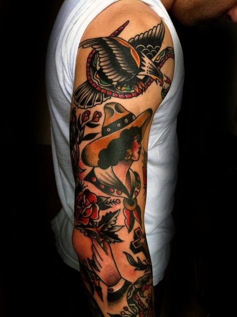 Bald Eagle Traditional Male Full Arm Sleeve Tattoo Ideas Swallows Tattoos, Tattoos Pinterest, Mexican Tattoo, Traditional Sleeve, Hand Flower, Traditional Tattoo Sleeve, Inspiration Tattoo, American Tattoos, Traditional Ink