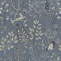 Peel And Stick Wallpaper Dark, Wallpaper Living Room Accent Wall, Vintage Bird Wallpaper, Crane Wallpaper, Floral Peel And Stick Wallpaper, Wallpaper For Bedroom, Blue Floral Wallpaper, Vintage Floral Wallpapers, Boho Wallpaper