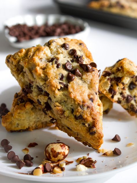 Hazelnut Chocolate Chip Scones - PastrybySaloni Hazelnut Scones, Chai Scones, Chocolate Scone, Dessert Loaf, Baking Conversion Chart, Chocolate Chip Scones, Dessert Breads, Baking Conversions, Scone Recipes