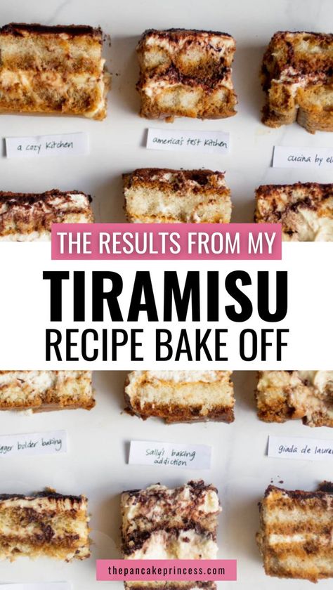 Find the best tiramisu recipe on the internet by checking out my tiramisu bake off challenge! If you love dessert recipes you're in for a treat - we tried the most popular tiramisu recipes and ranked them to find the recipe that works best for you. We tested homemade versus store bought ladyfingers, the best coffee/espresso to use, what and how much alcohol to use, egg yolks versus no egg yolks, what heavy cream to use, and more. Find out the results of my bake off dessert recipes for tiramisu! Homemade Tiramisu Recipe, Tiramisu Recipes, Best Tiramisu Recipe, Best Tiramisu, Best Cinnamon Roll Recipe, Homemade Tiramisu, Bake Off Recipes, Tiramisu Recipe, Popular Desserts