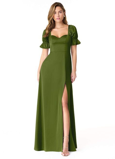 Juniper Azazie Harlie Stretch Satin Dress Bridesmaid Dresses | Azazie Pink Brides Maid Dresses, Bridesmaid Dresses Satin, Long Sleeve Bridesmaid Dress, Stretch Satin Dress, Fall Bridesmaid Dresses, Bridal Party Outfit, Azazie Bridesmaid Dresses, Green Bridesmaid Dresses, Satin Bridesmaid Dresses