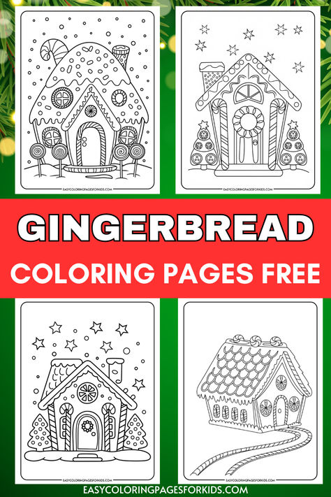 Gingerbread coloring pages featuring four whimsical designs of gingerbread houses with candy decorations, suitable for kids. Ideal for holiday-themed arts and crafts activities. Free printable coloring sheets available for download. Christmas Doodle Coloring Pages, Gingerbread House Templates Free Printable, Gingerbread House Colouring Pages, Gingerbread House Coloring Pages Free Printable, Gingerbread House Coloring Page Free, Gingerbread Coloring Pages Free, Free Printable Coloring Pages Christmas, Build A Gingerbread Man Printable, Free Winter Coloring Pages For Kids