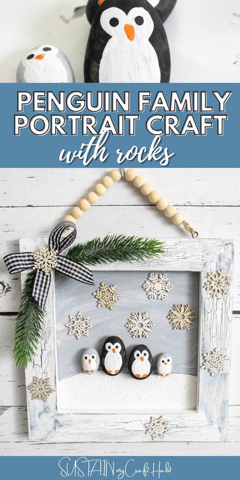 Portrait Craft, Fun Family Portraits, Penguin Crafts, Penguin Family, Wood Snowflake, Kid Craft, Family Crafts, Christmas Penguin, Upcycled Crafts