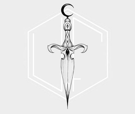 Athame Drawing, Athame Tattoo, Dagger Tattoo Feminine, Tattoos Mum, Hecate Tattoo, Dagger Drawing, Feminine Skull Tattoos, Gothic Tattoos, Knife Tattoo