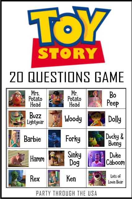 Toy Story 20 Questions game to celebrate the opening of Toy Story 4 in movie theaters this month.  Print, play, and store in an Altoid tin. Toy Story Birthday Games, Toy Story Games, 20 Questions Game, Jesse Toy Story, Toy Story Game, Toy Story Party Food, Disney Night, Toy Story Party Decorations, Themed Party Ideas