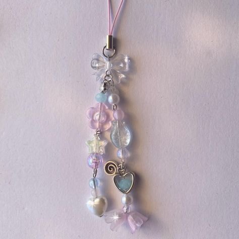 Beaded Charms, Blue Keychain, Bracelet Inspo, Pink Charm, Phone Straps, Blue Bow, Phone Charm, Cute Jewelry, Bead Charms