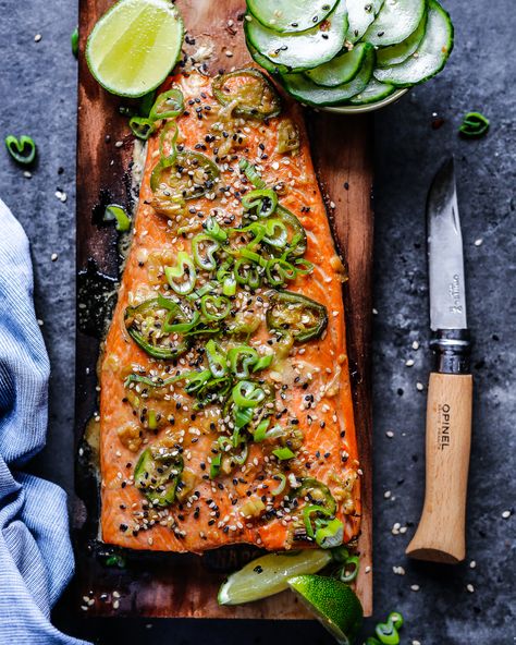 Sesame-Ginger Cedar Plank Salmon Primal Gourmet, Summertime Ideas, Plank Salmon, Ginger Salmon, Cedar Plank Salmon, Bbq Salmon, Grilled Salmon Recipes, Sesame Ginger, Cedar Planks