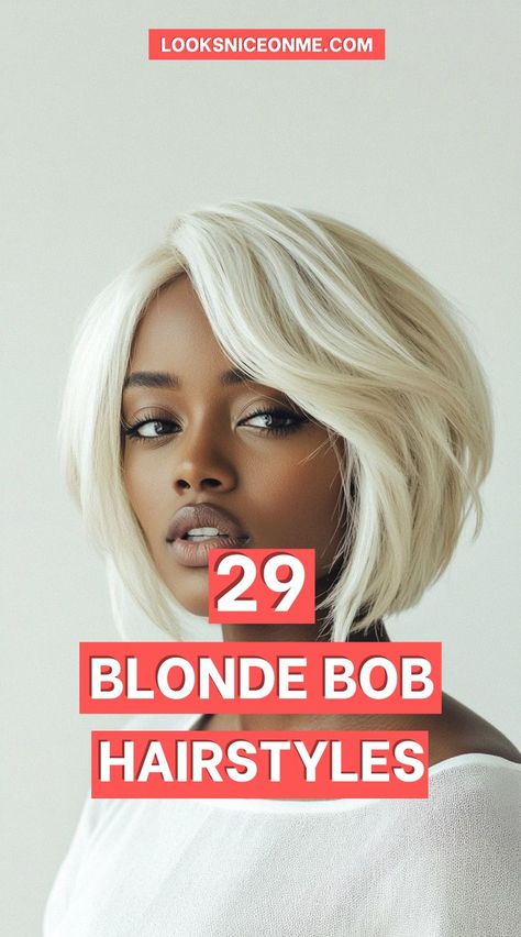 Blonde bobs are back and better than ever! Check out these trendy bob hairstyles that will have you rocking a fresh and bold look all year long Blonde Middle Part Bob Black Women, Blonde Bob Hairstyles For Black Women, Lived In Blonde Bob, Bleach Blonde Bob, Above Shoulder Hair, Platinum Blonde Bob, Short Bleached Hair, Short Platinum Blonde Hair, Cool Blonde Hair Colour