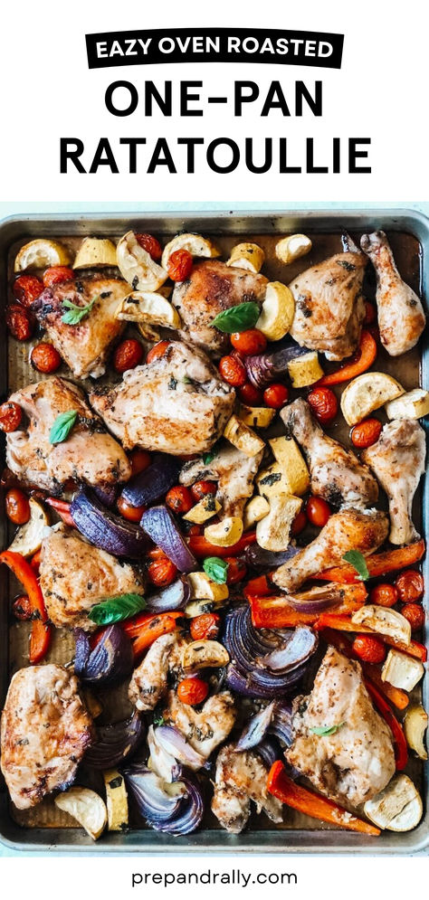 Easy Oven Roasted Ratatouille With Chicken Recipe Roasted Ratatouille, Roasted Vegetables With Chicken, Dorm Food, Easy Recipies, Eggplant Zucchini, Ratatouille Recipe, Heart Diet, Classic French Dishes, Work Lunches