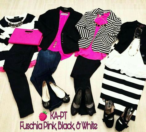 Pink and black&white...yes!! Pink Black And White Outfit, Kate Spade Inspired, Stripe Outfits, Pink Outfit, Black White Fashion, Pink Outfits, Business Casual Outfits, White Fashion, Work Attire