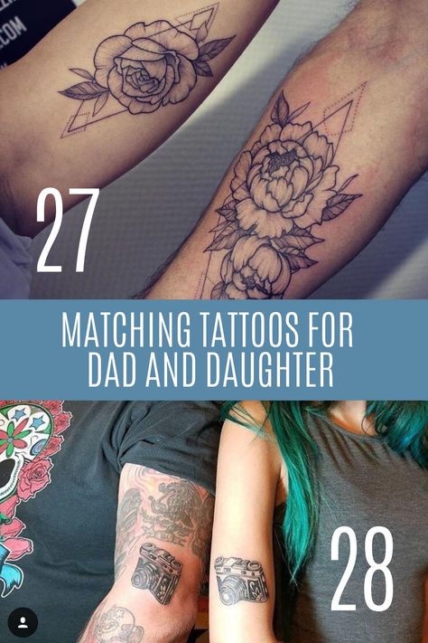 41 Father Daughter Tattoo Ideas - tattooglee Cool Father Daughter Tattoos, Unique Father Daughter Tattoos, Father Daughter Symbol Tattoos, Like Father Like Daughter Tattoo, Simple Father Daughter Tattoos, Matching Tattoos For Father And Daughter, Daughter Dad Tattoos, Father Daughter Symbol, Dad Daughter Tattoos Matching