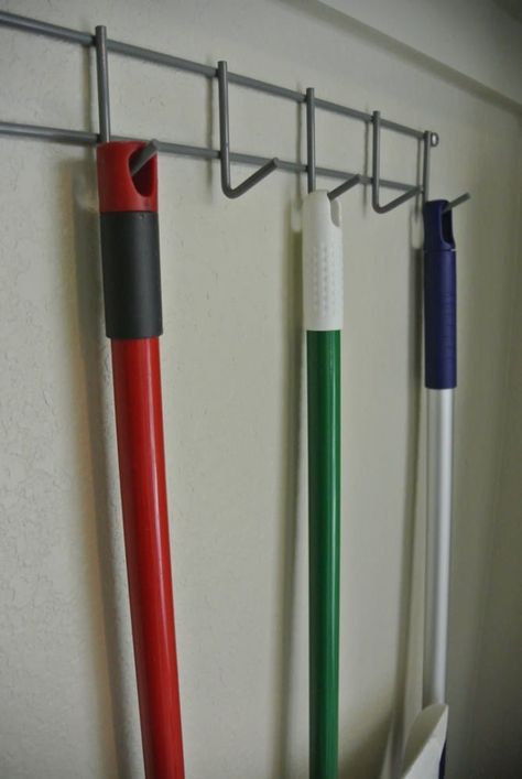 Three Tips for Organizing a Small Broom Closet Organize Tiny Closet, Small Broom Closet, Broom Closet Organization, Broom Closet Organizer, Tiny Closet Organization, Small Laundry Closet, Small Closet Storage, Mop Storage, Broom Storage