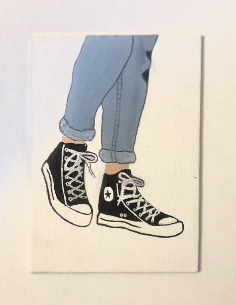 Converse Painting On Canvas, Converse Sketch, Converse Painting, Blossom Watercolor, Cherry Blossom Watercolor, Creepy Drawings, Psychadelic Art, Painting Aesthetic, Converse Chuck Taylor All Star