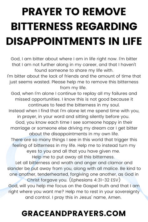 Seeking prayers to remove bitterness? Then we hope these 6 freeing prayers will liberate you from feeling bitter and bring you closer to God! Click to read all prayers to remove bitterness. Prayers For Bitterness, Prayer To Stop Cussing, Prayer To Remove Blockage, Removal Prayer, Prayer Strategies, Deliverance Prayers, Spiritual Warfare Prayers, Morning Prayer Quotes, Spiritual Prayers