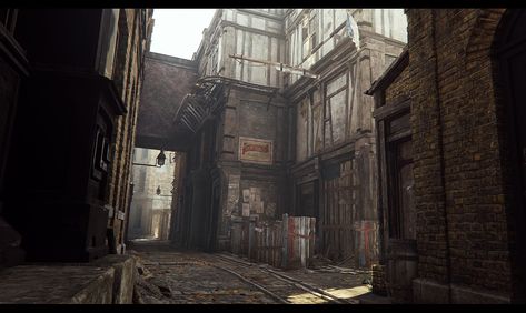 ArtStation - Assassin's Creed Syndicate - Whitechapel East (Backalleys and Backyards), Bertrand "Kali" Bergougnoux Apocalyptic City, Assassin's Creed Syndicate, Post Apocalyptic City, Post Apocalyptic Art, Assassins Creed Syndicate, Dishonored, Urban City, Retro Futuristic, City Design