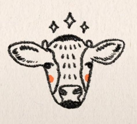 Donkey Face Drawing, Cow Bell Drawing, Cow Vintage Illustration, Cow Stick And Poke, Cow Standing Up Drawing, Tiny Bull Tattoo, Longhorn Doodle, Ghost Animals Drawing, Cow Tattoo Traditional