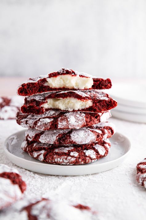 Cheesecake-stuffed red velvet crinkle cookies are truly the ultimate Christmas cookie! Soft, chewy and chocolaty with a cream center, these decadent cookies are basically irresistible. #girlversusdough #redvelvetcookies #crinklecookies #stuffedcookies Decadent Cookies, Red Velvet Crinkles, Red Velvet Crinkle Cookies, Cheesecake Bars Easy, Crinkle Cookies Recipe, Christmas Cookie Box, Yummy Cheesecake, Velvet Cookies, Red Velvet Cheesecake