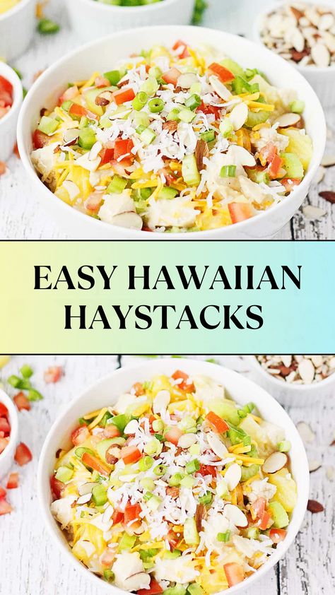 EASY HAWAIIAN HAYSTACKS Hawaii Haystacks, Hawaiin Haystacks Recipe Crock Pot, Hawaiian Haystacks Crockpot, Hawaiian Haystacks Toppings, Haystacks Recipe Dinners, Hawaiian Haystacks Sauce, Hawaiian Haystack Recipe, Hawaiian Haystacks, Haystacks Recipe