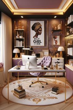 Colorful Home Office Design, Feminine Home Office Classy, Office Oasis, Large Living Room Layout, Office Styling, Feminine Home Offices, Decor Ideas Bedroom, Cozy Home Office, Luxury Office