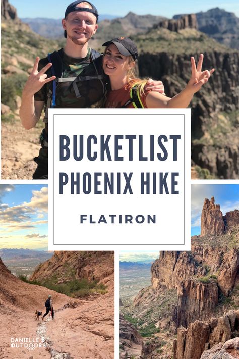 Multiple photos of the flatiron hike Christmas Hike, Phoenix To Sedona Road Trip, Phoenix Itinerary, Best Hikes Near Phoenix Az, South Mountain Phoenix Arizona, Phoenix Hikes, Hiking List, Arizona Lakes, Superstition Mountains Arizona