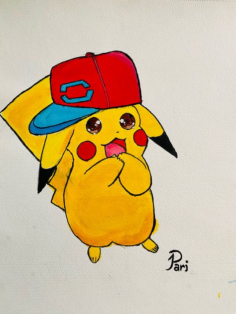 Easy Cute Paintings, Pikachu Painting, Painting Pokemon, Cute Paintings, Pikachu, Pokemon, Scrapbooking, Paintings, Pokémon