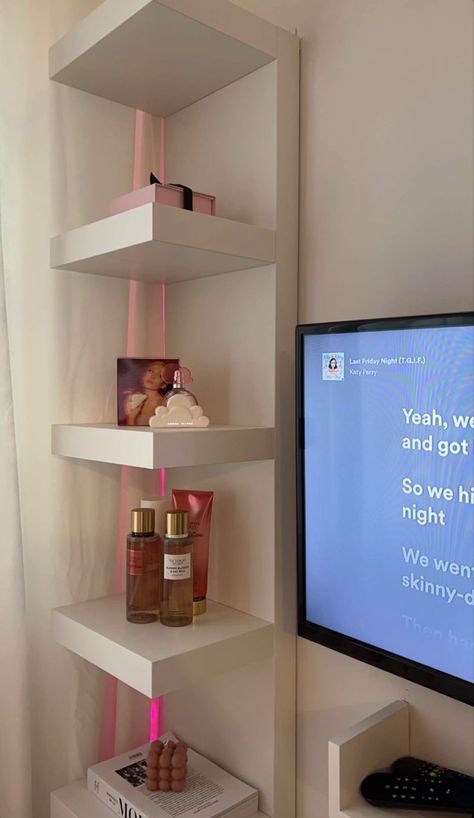 Shelf Inspiration Bedroom, Ava Rae Room, Lack Shelf Decor, Ikea Shelf Ideas, Shelf Bedroom Ideas, Shelf Decor For Bedroom, Ikea Shelves Bedroom, Aesthetic Shelves, Room Shelf Ideas