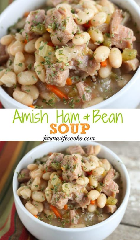 This Amish Bean Soup is an old fashioned soup recipe that is budget friendly and great to make with leftover ham. #soup #easyrecipe Leftover Ham Soup, Ham Bean Soup, Best Amish Recipes, Ham And Bean, Slow Cooked Pulled Pork, Ham Soup, Ham And Beans, Ham And Bean Soup, Navy Bean