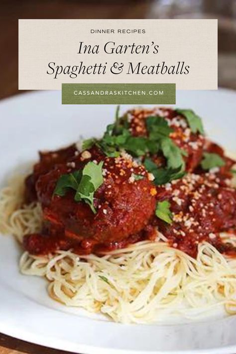 Meatball Recipes Ina Garten, Ina Garten Spaghetti And Meatballs, Ina Garden Spaghetti And Meatballs, Ina Garden Meatball Recipe, Inna Garten Recipes, Ina Garten Meatballs, Spaghetti Meatballs Recipe, Italian Christmas Dinner, Spaghetti Meatball Recipes