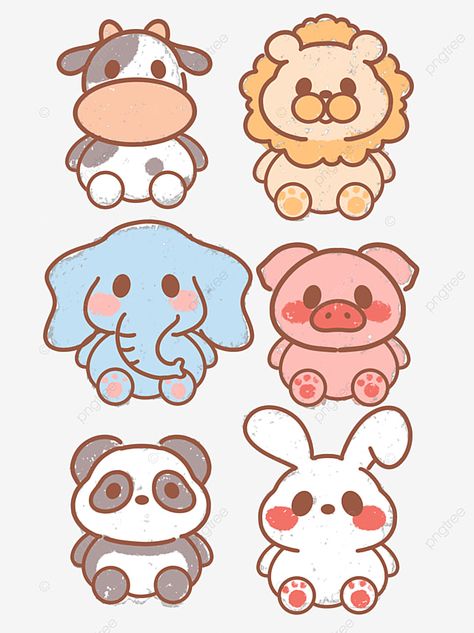 Animal Png Cartoon, Cute Animated Drawings, Cute Animal Drawings Simple, Cute Animals Doodles, Cute Animal Animation, Hewan Art, Animal Cartoon Drawings, Cute Drawing Animals, Cute Doll Drawing