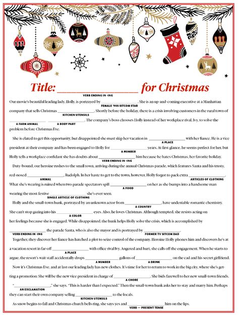 Free Printable Mad Libs, Funny Mad Libs, Christmas Mad Libs, Christmas Party Games For Adults, Party Games For Adults, Tv Christmas, Wedding Mad Libs, Advent Ideas, Christmas Reading