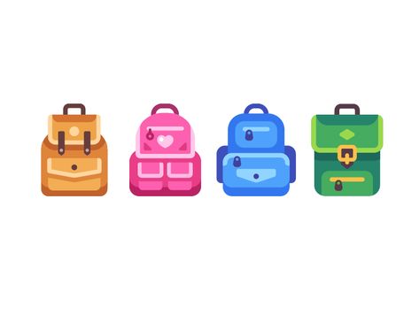 School bags by Ivan Dubovik Ivan Dubovik, Backpack Graphic Design, School Bag Illustration, Cartoon Style Student Backpack Rectangular, School Bag Doodle, School Bag Clipart, Bag Illustration, Flat Design Icons, Study Set