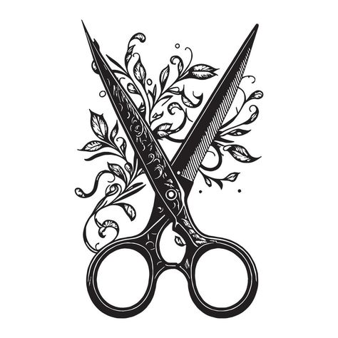 Old Scissors, Holding Scissors, Hand Drawing Sketch, Scissors Logo, Doodle Fonts, Haircut Designs, Sketch Style, Line Drawings, Flower Black