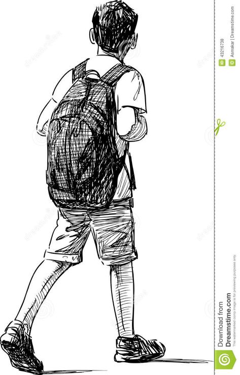 Backpack Drawing, Back Drawing, Human Sketch, Pen Art Work, Human Figure Sketches, Person Drawing, Pen Art Drawings, Stickers Art, 얼굴 그리기