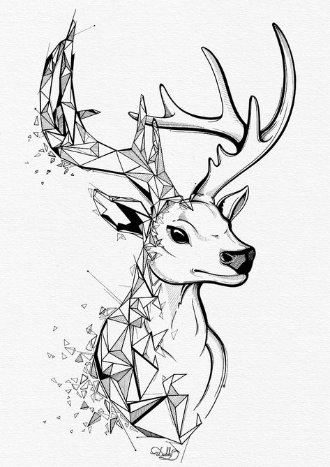 designed by #dushky / #art #illustration #drawing #design #deer #stag #fragments #geometric #abstract #animal #triangles Geometric Art Animal, Deer Drawing, Abstract Sketches, Seni 2d, صفحات التلوين, Geometric Drawing, Deer Art, Geometric Animals, 문신 디자인