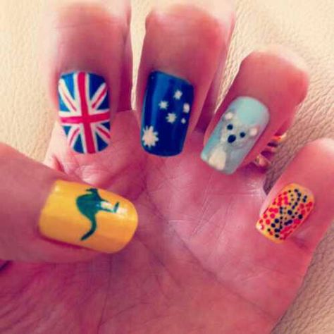 Australia Aussie Icons, Flag Nails, Country Nails, La Nails, Day Off Work, Happy Nails, Vacation Nails, Off Work, Australia Day