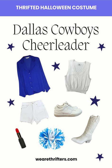 How to make a DIY Dallas Cowboy Cheerleader Costume - We are thrifters Cowboys Cheerleader Costume, Dallas Cowboys Cheerleader Costume, Dallas Cowboy Cheerleader, Cheerleader Costume, Dallas Cowboy, Costume For Halloween, Cheerleading Outfits, Dallas Cowboys Cheerleaders, Expensive Clothes