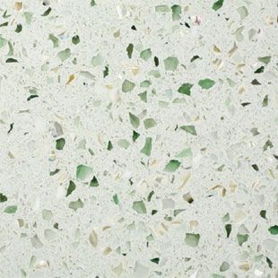 Recycled glass countertop (icestone sage pearl) Terazzo Kitchen Counter, Green Quartz Countertops, Green Quartz Countertop, Counter Top Materials, Pearl Countertop, Pearl Kitchen, Green Countertops, Recycled Glass Countertops, Slate Countertop