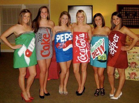 Coke Bottle Halloween Costume, Soda Costumes Halloween, Soda Pop Halloween Costumes, Coca Cola Costume Women, 6 Pack Of Beer Costume, Coolest Costumes, Diy Group Halloween Costumes, Drinks Outfits, Carnaval Outfit