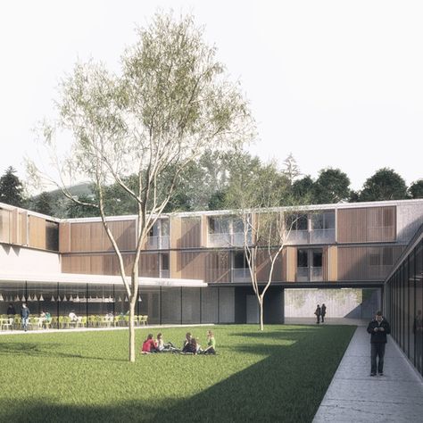 School Building Design, Open Architecture, Eco Architecture, Hospital Design, Architecture Rendering, School Building, Boarding School, Facade Architecture, Sustainable Architecture