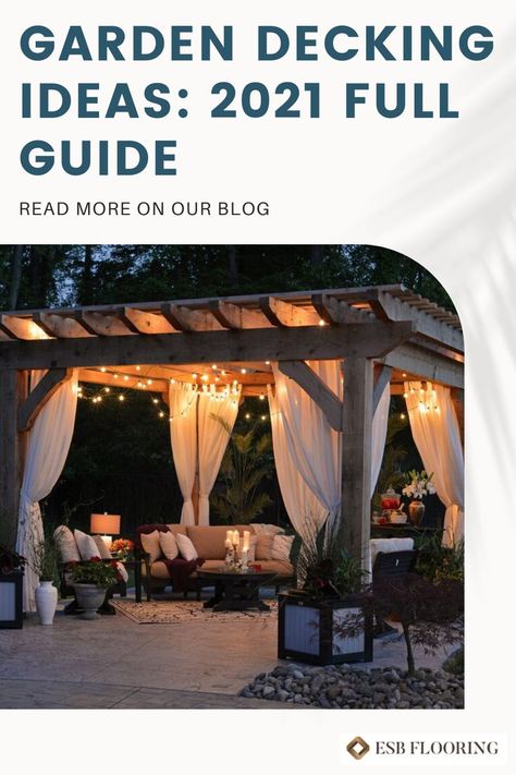 A Complete Guide To Garden Decking Ideas Gazebo Lighting, Stone Ideas, Pergola Lighting, Summer Patio, Deck Garden, Patio Spaces, Dream Backyard, Free Summer, Diy Patio Furniture