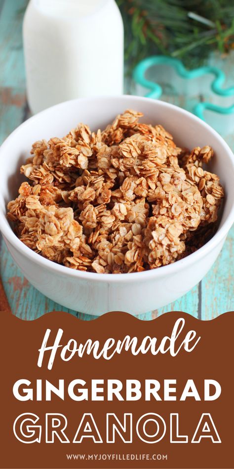 This gingerbread granola recipe is so simple to make and is great any time of the day - a bowl for breakfast, a handful for a snack, and a topping for your ice cream or dessert! Gingerbread Granola Recipe, Inexpensive Dinner Recipes, Gingerbread Granola, Snack To Make, Easy Granola Recipe, Granola Recipe Healthy, How To Make Gingerbread, Easy Granola, Granola Recipe Homemade