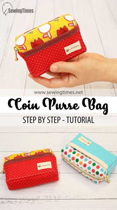 Diy Coin Purse Pattern, Diy Coin Purse, Purse Patterns Free, Coin Purse Pattern, Coin Purse Tutorial, Purse Sewing Patterns, Pouch Diy, Sewing Machine Projects, Pouch Sewing