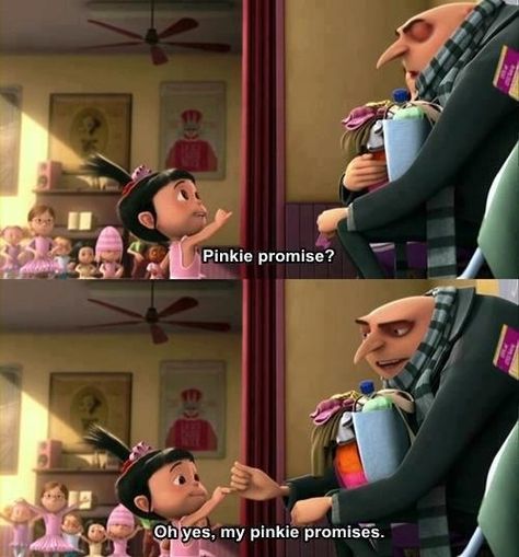 Pinky promise(: Despicable Me Quotes, Despicable Me Costume, Agnes Despicable Me, Despicable Me 3, Pinky Promise, Tv Quotes, About Time Movie, Funny Movies, Despicable Me