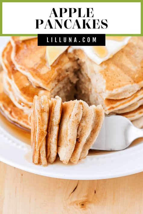 Change up your typical breakfast routine with these light, fluffy apple pancakes filled with grated apples and the perfect hint of cinnamon! #applepancakes #apple #pancakes #breakfast #applerecipes Cinnamon Pancakes Recipe, Bunny Pancakes, Apple Cinnamon Pancakes, Pancakes Breakfast, High Protein Smoothies, Cinnamon Pancakes, Apple Pancakes, Breakfast Routine, Cream Cheese Spreads