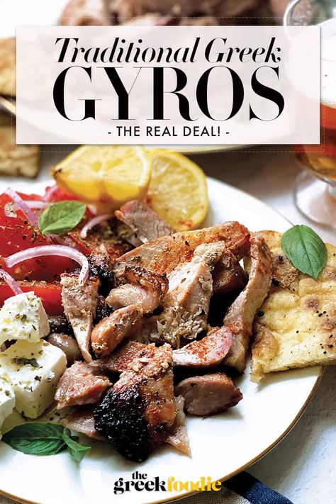 Homemade Traditional Greek Pork Gyros Authentic Greek Gyros Recipe, Vertical Rotisserie, Gyro Meat Recipe, Greek Pork, Pork Gyros, Greek Gyros, Gyro Recipe, Greek Dishes, Global Recipes