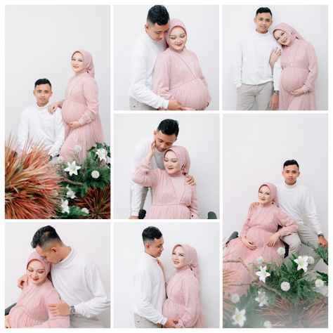 Maternity Photo Shoot Ideas Hijab, Maternity Self Photo Studio, Maternity Shoot Hijab Studio, Muslim Maternity Photoshoot, Maternity Photography Ideas Studio, Couple Maternity Poses, Baby Bump Photoshoot, Maternity Studio Photoshoot, Studio Maternity Photos